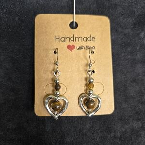 Handmade Tigers Eye Earrings With Silver Heart Accent Customizable New